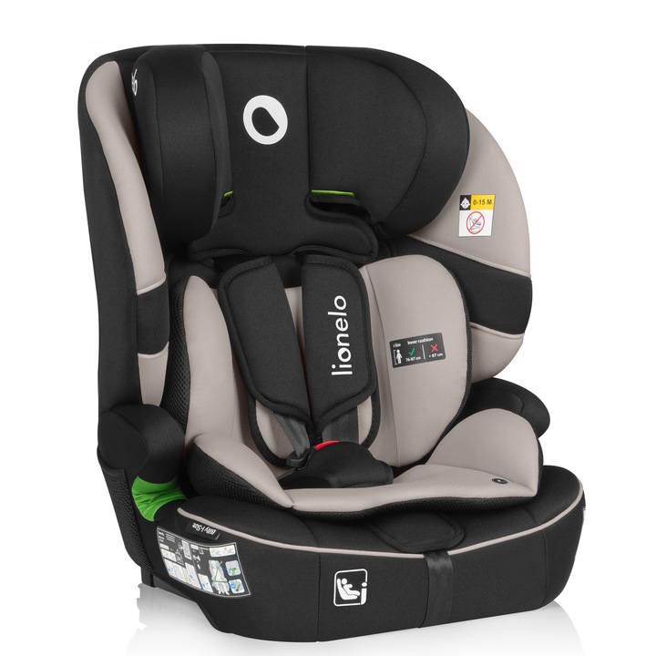 Scaun auto, Lionelo, Billy i-Size, Universal, Instalare ISOFIX, Cu tetiera reglabila in 10 pozitii, Cu spatar detasabil, 76-150 cm, Conform cu R129, Bej