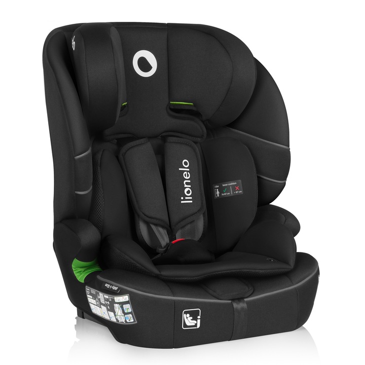 Scaun auto, Lionelo, Billy i-Size, Universal, Instalare ISOFIX, Cu tetiera reglabila in 10 pozitii, Cu spatar detasabil, 76-150 cm, Conform cu R129, Nergu
