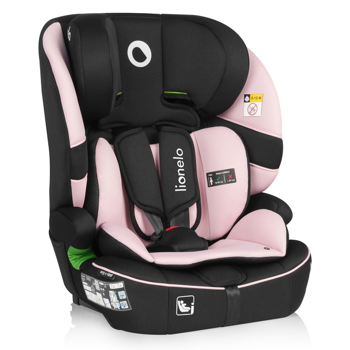 Scaun auto, Lionelo, Billy i-Size, Universal, Instalare ISOFIX, Cu tetiera reglabila in 10 pozitii, Cu spatar detasabil, 76-150 cm, Conform cu R129, Roz