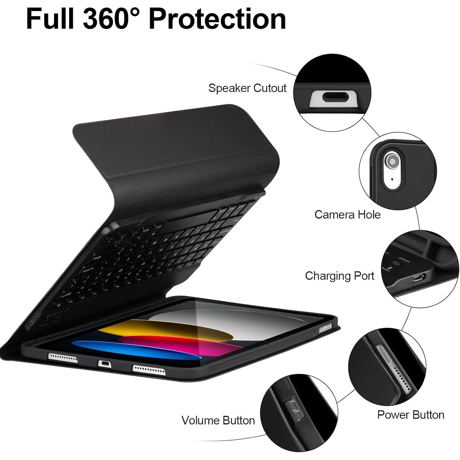 Husa cu tastatura wireless pentru tableta, compatibil cu iPad 11 (A16) 2025/10 2022, Tastatura magnetica detasabila, suport pentru creion, negru