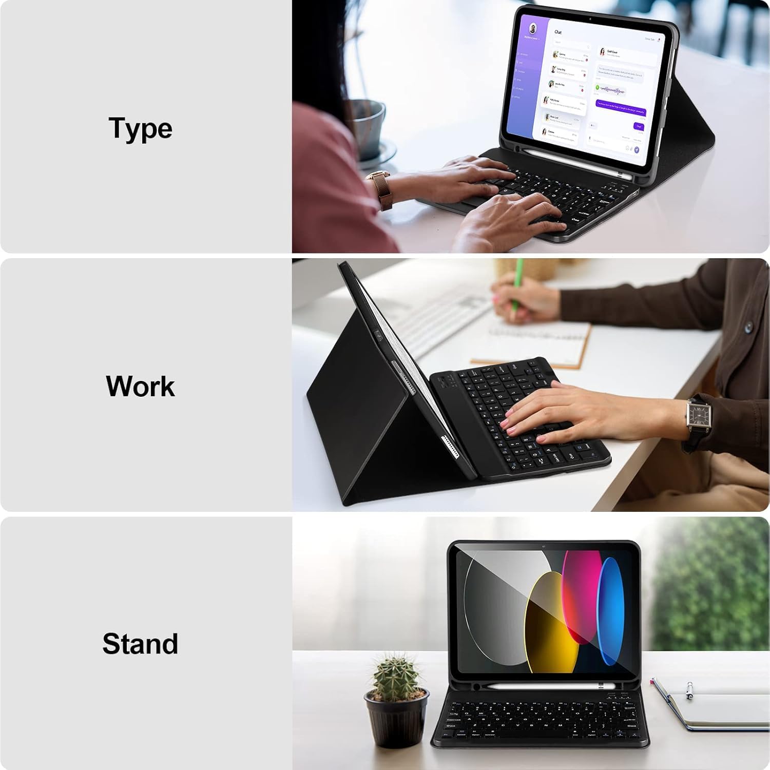 Husa cu tastatura wireless pentru tableta, compatibil cu iPad 11 (A16) 2025/10 2022, Tastatura magnetica detasabila, suport pentru creion, negru