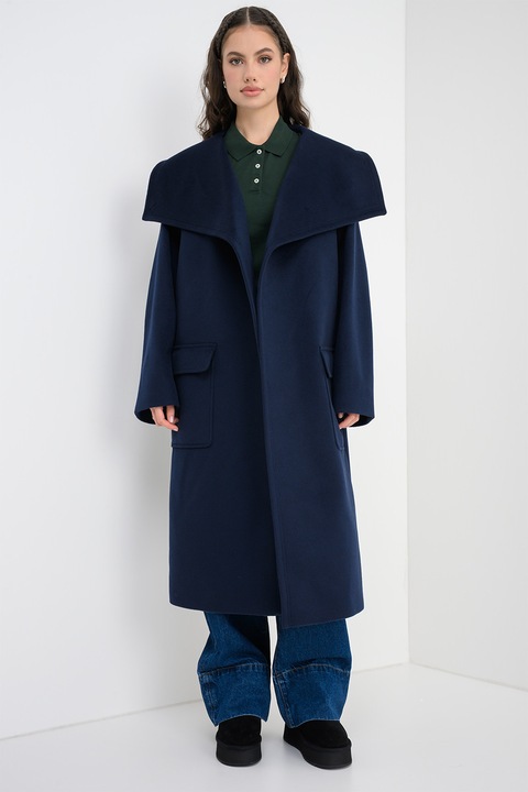 Max&Co, Palton lejer din amestec de lana si casmir cu cordon, Bleumarin