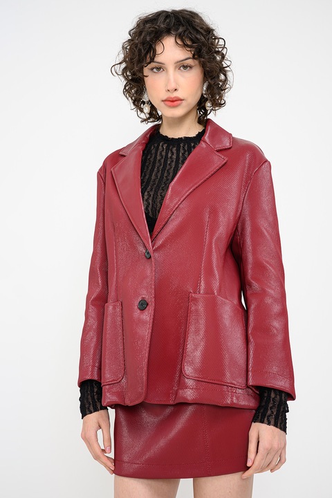 Max&Co, Sacou din amestec de lana cu pelicula de piele ecologica Nanda, Visiniu