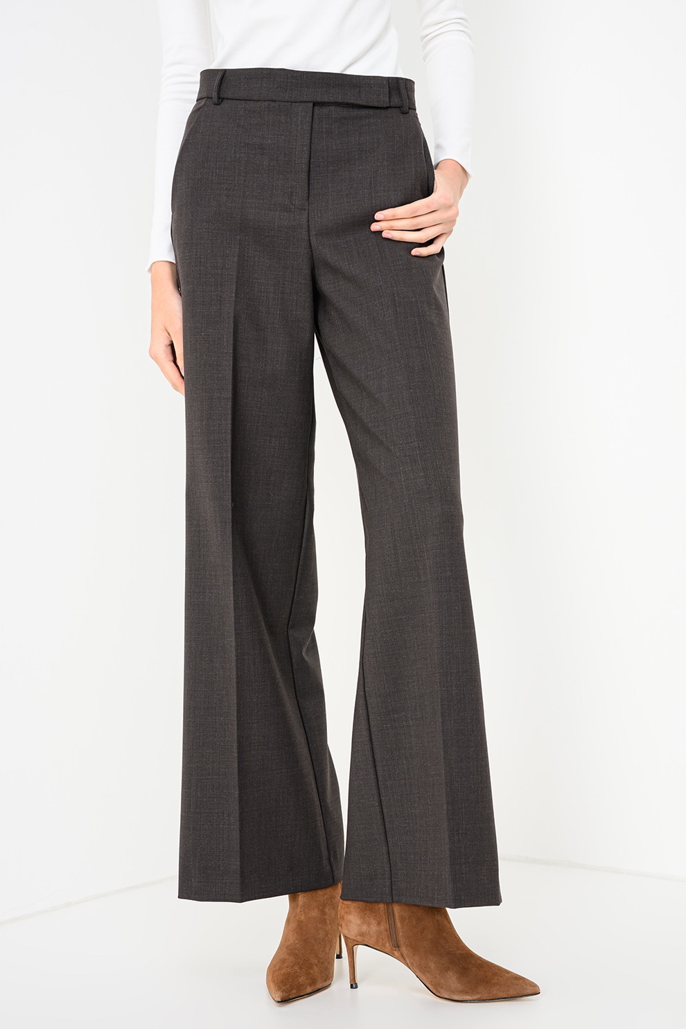 Max&Co, Pantaloni evazati din amestec de lana Vacanze, Gri antracit, 38