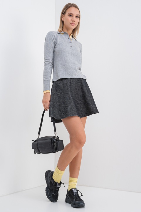 Max&Co, Pulover din amestec de casmir cu guler ascutit, Gri melange, L