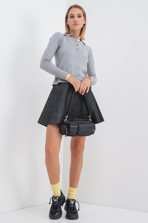 Max&Co, Fusta mini evazata Slogan, Negru melange