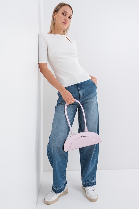 Max&Co, Decoro középhosszú ujjú szűk fazonú póló kivágott részlettel, Csontszín