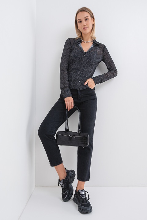 Max&Co, Gombos egyszínű pulóver, Melange fekete