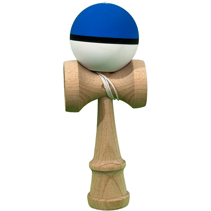 Интерактивна Кендама, Дървена, 18 см, Игра на умения за деца и възрастни, Градиент, Бяло - Синя