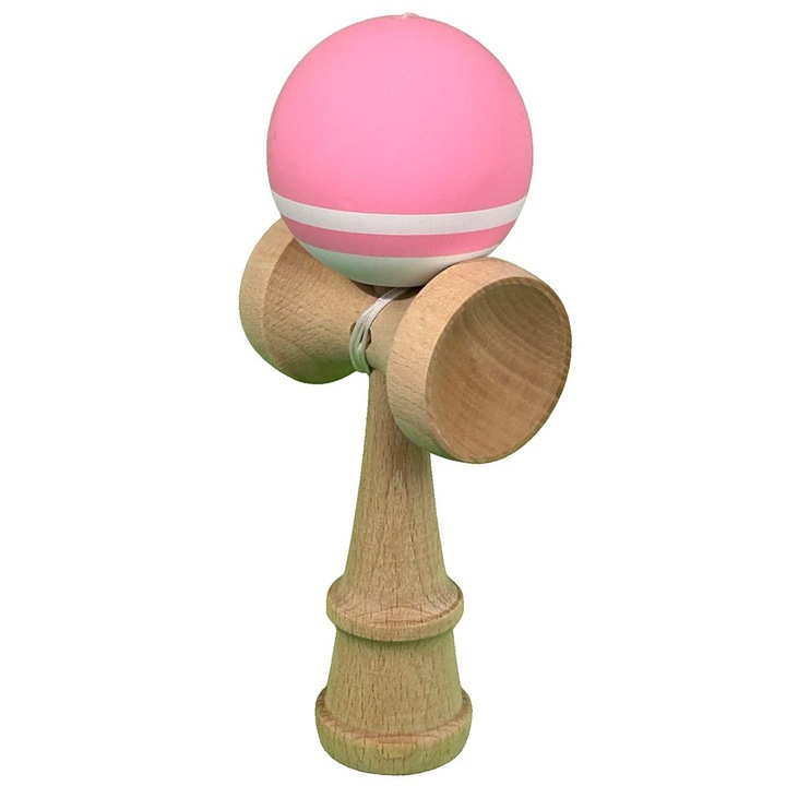 Kendama X Professional, дървена, гумена топка, 18 см, игра на умения за деца и възрастни, розово-бяла