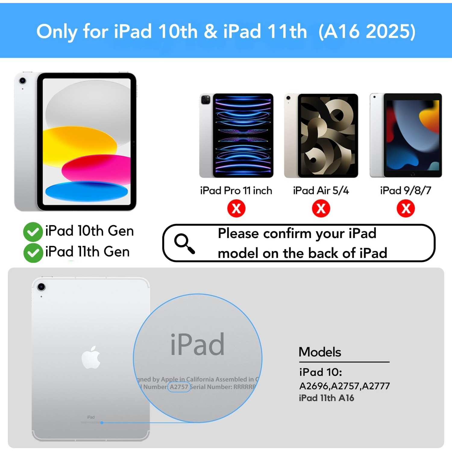 Husa cu tastatura wireless pentru tableta, compatibil cu iPad 11 (A16) 2025/10 2022, magnetica, cu trackpad, negru