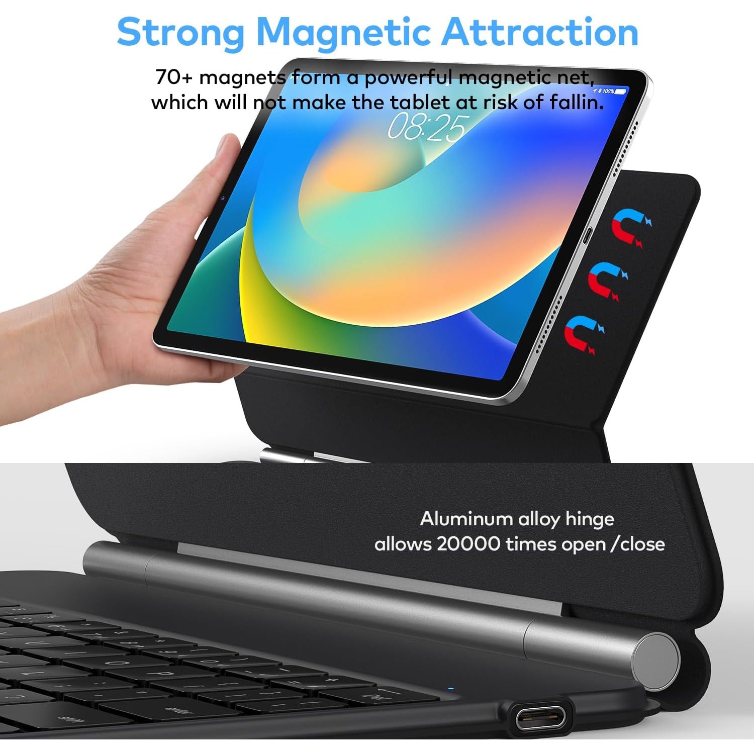 Husa cu tastatura wireless pentru tableta, compatibil cu iPad 11 (A16) 2025/10 2022, magnetica, cu trackpad, negru