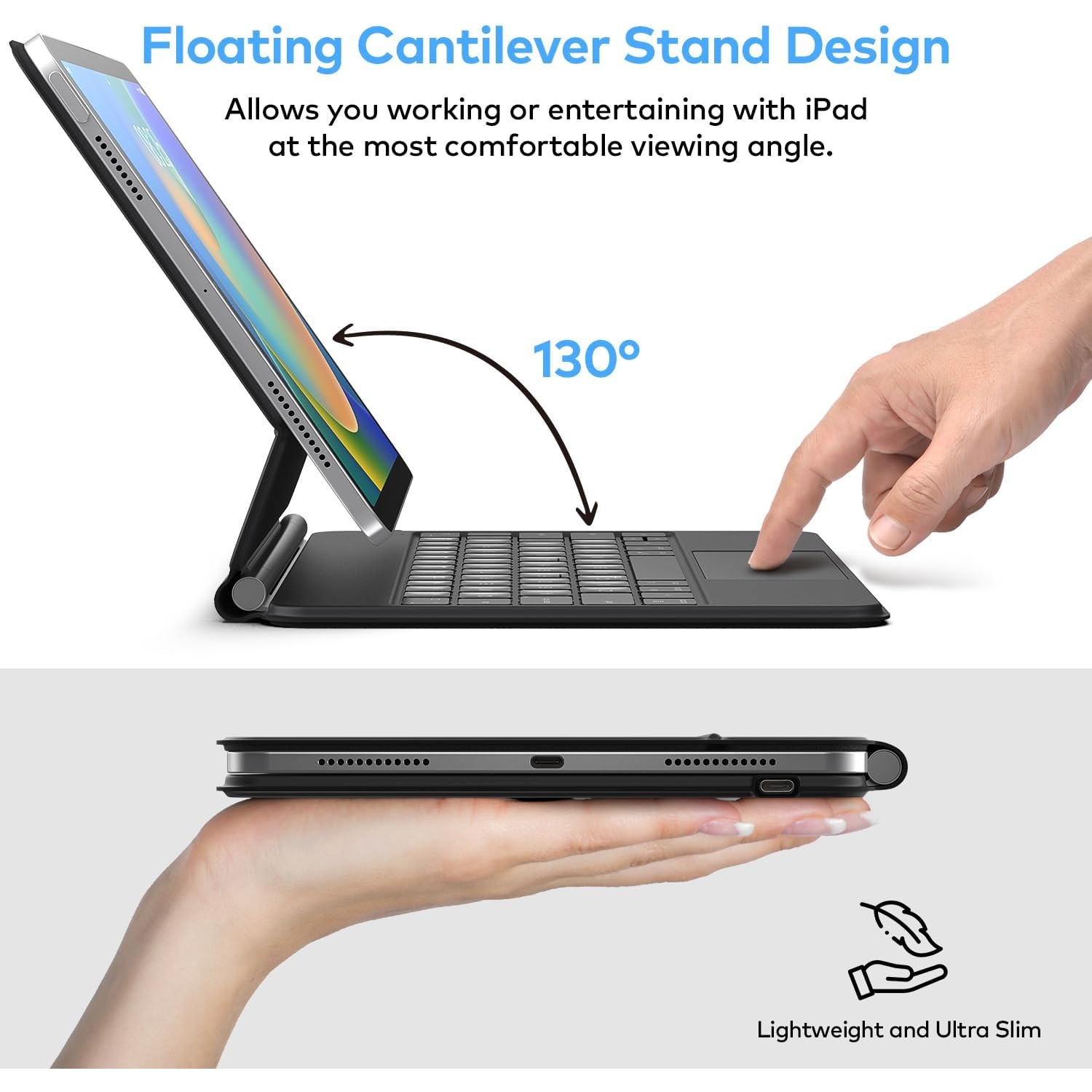 Husa cu tastatura wireless pentru tableta, compatibil cu iPad 11 (A16) 2025/10 2022, magnetica, cu trackpad, negru