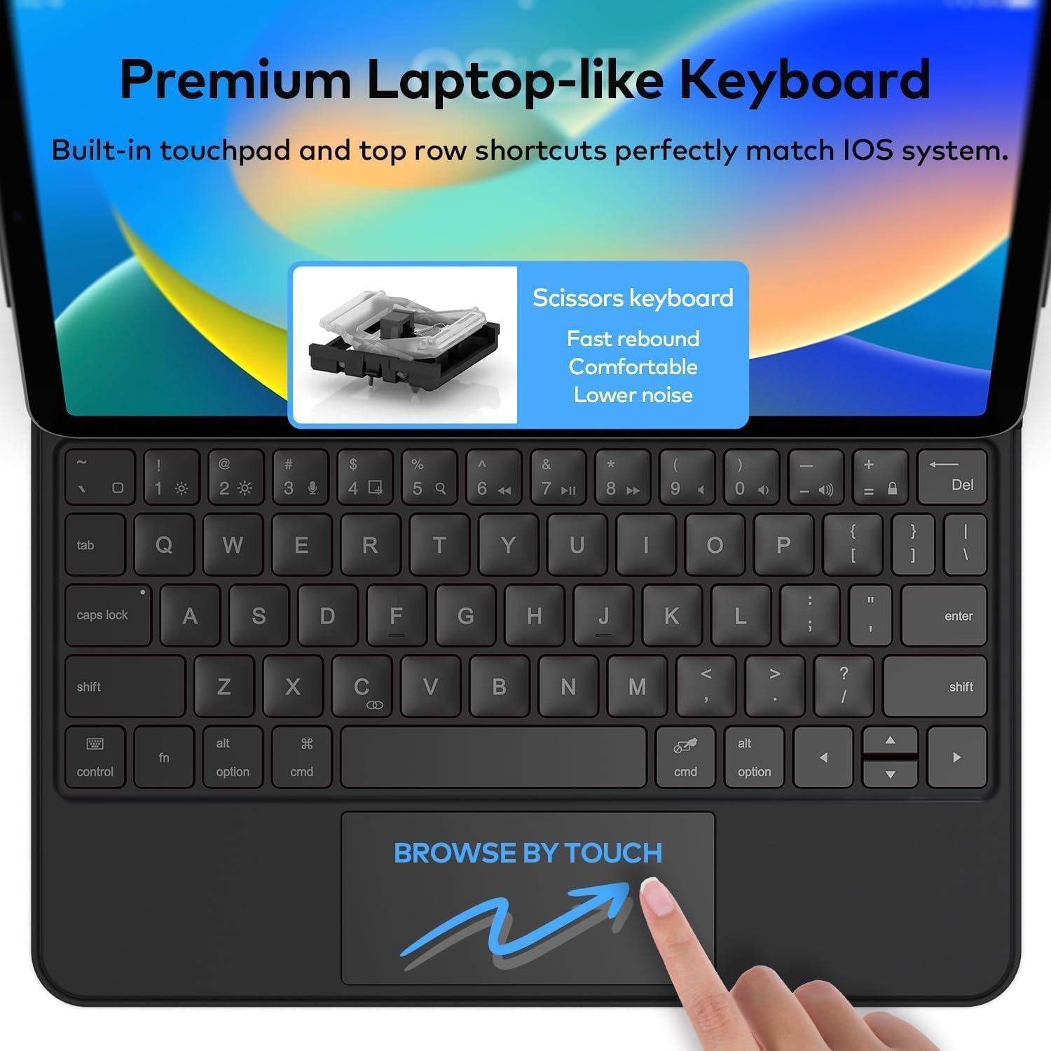 Husa cu tastatura wireless pentru tableta, compatibil cu iPad 11 (A16) 2025/10 2022, magnetica, cu trackpad, negru