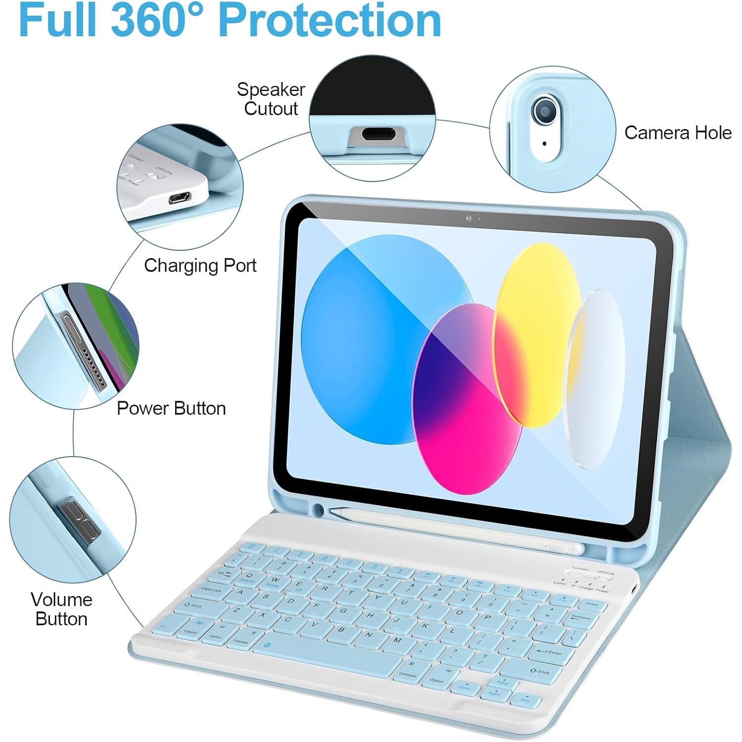 Husa cu tastatura wireless pentru tableta, compatibil cu iPad 11 (A16) 2025/10 2022, Tastatura magnetica detasabila, suport pentru creion, Albastru