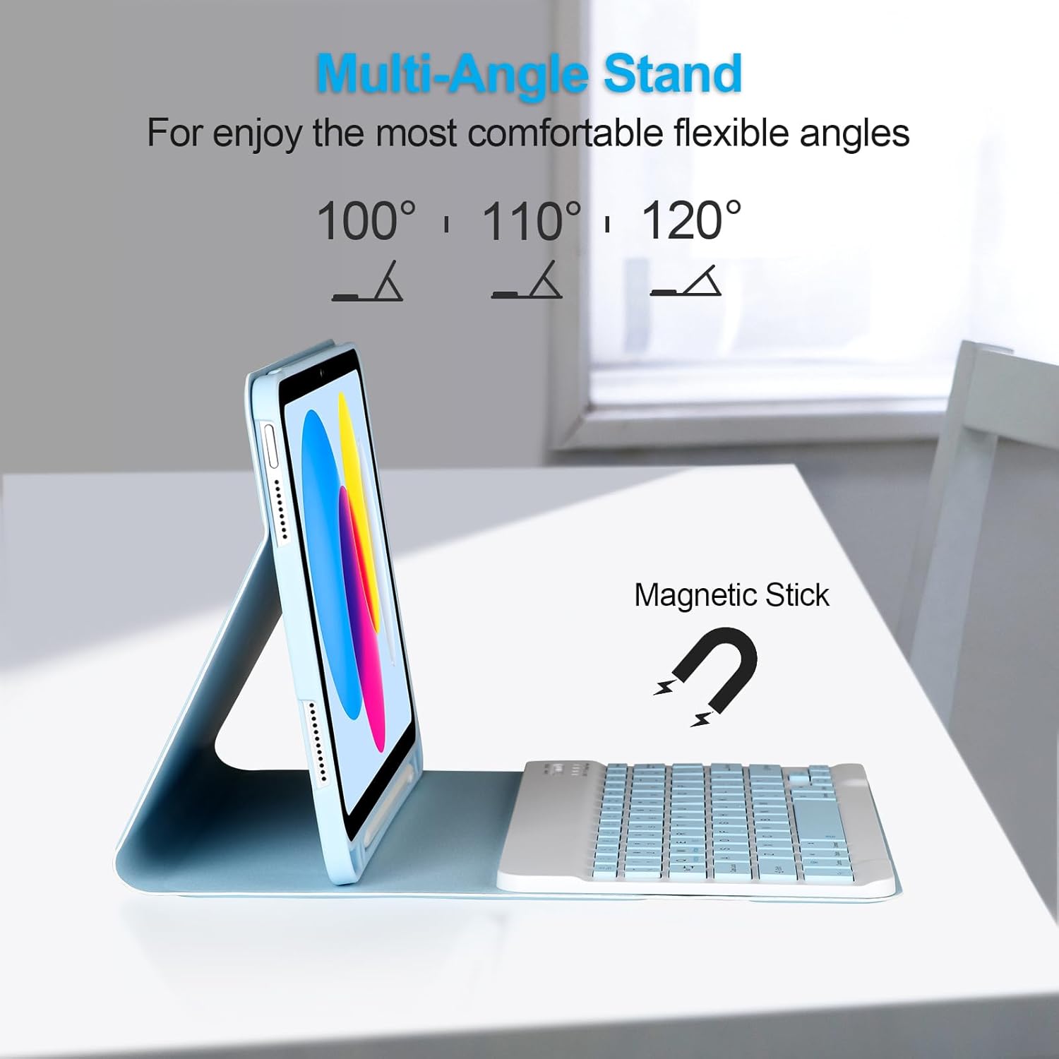 Husa cu tastatura wireless pentru tableta, compatibil cu iPad 11 (A16) 2025/10 2022, Tastatura magnetica detasabila, suport pentru creion, Albastru