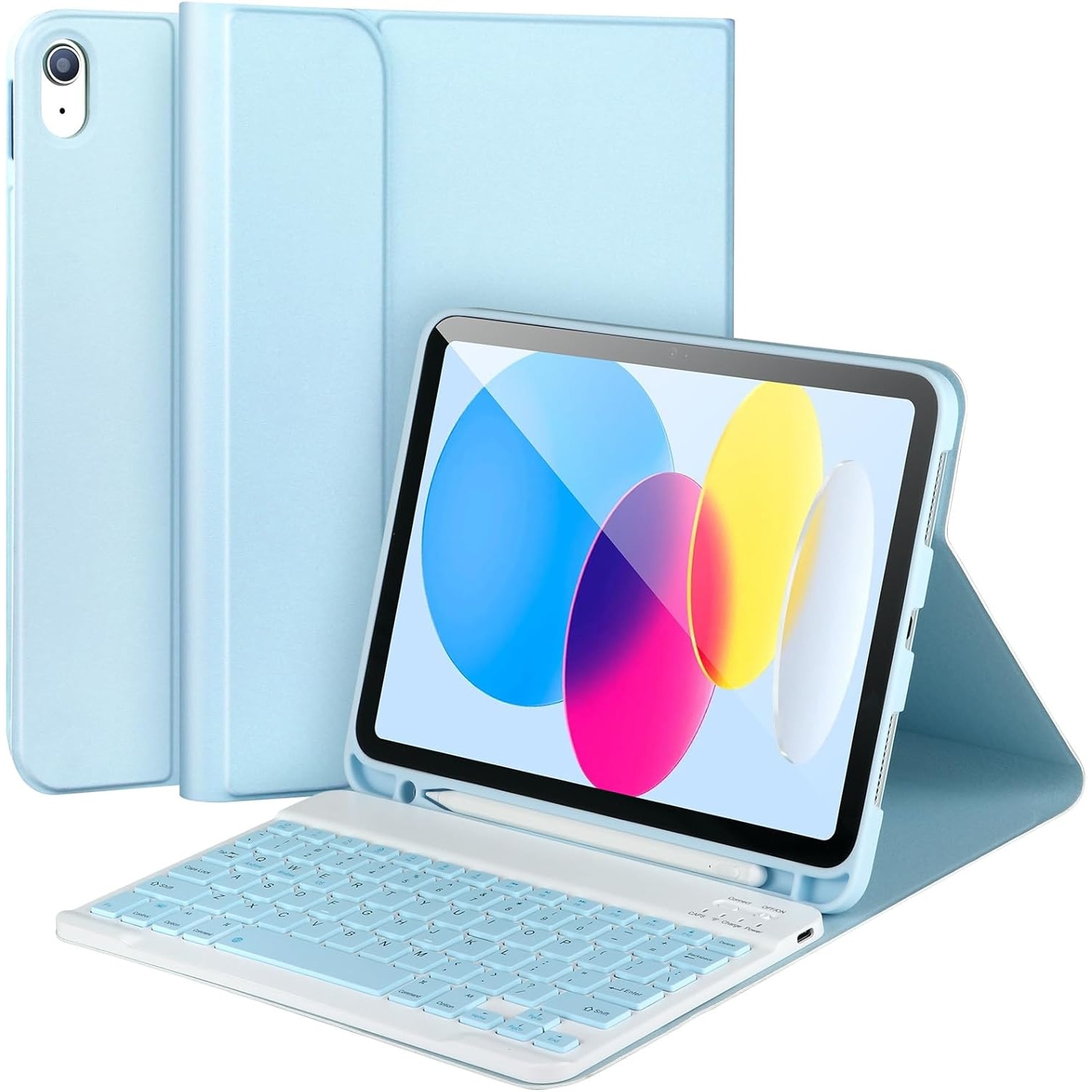 Husa cu tastatura wireless pentru tableta, compatibil cu iPad 11 (A16) 2025/10 2022, Tastatura magnetica detasabila, suport pentru creion, Albastru