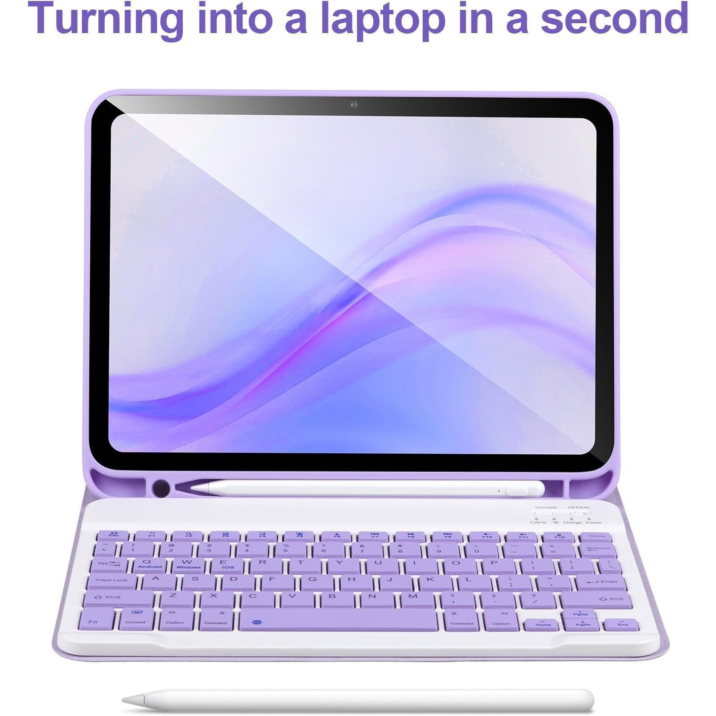 Husa cu tastatura pentru iPad Apple, compatibil cu tableta iPad 10th Gen 2022, iPad 11th Gen (A16) 2025, 10.9", tastatura wireless, Bluetooth 5.3, USB-C, suport stylus pen, violet
