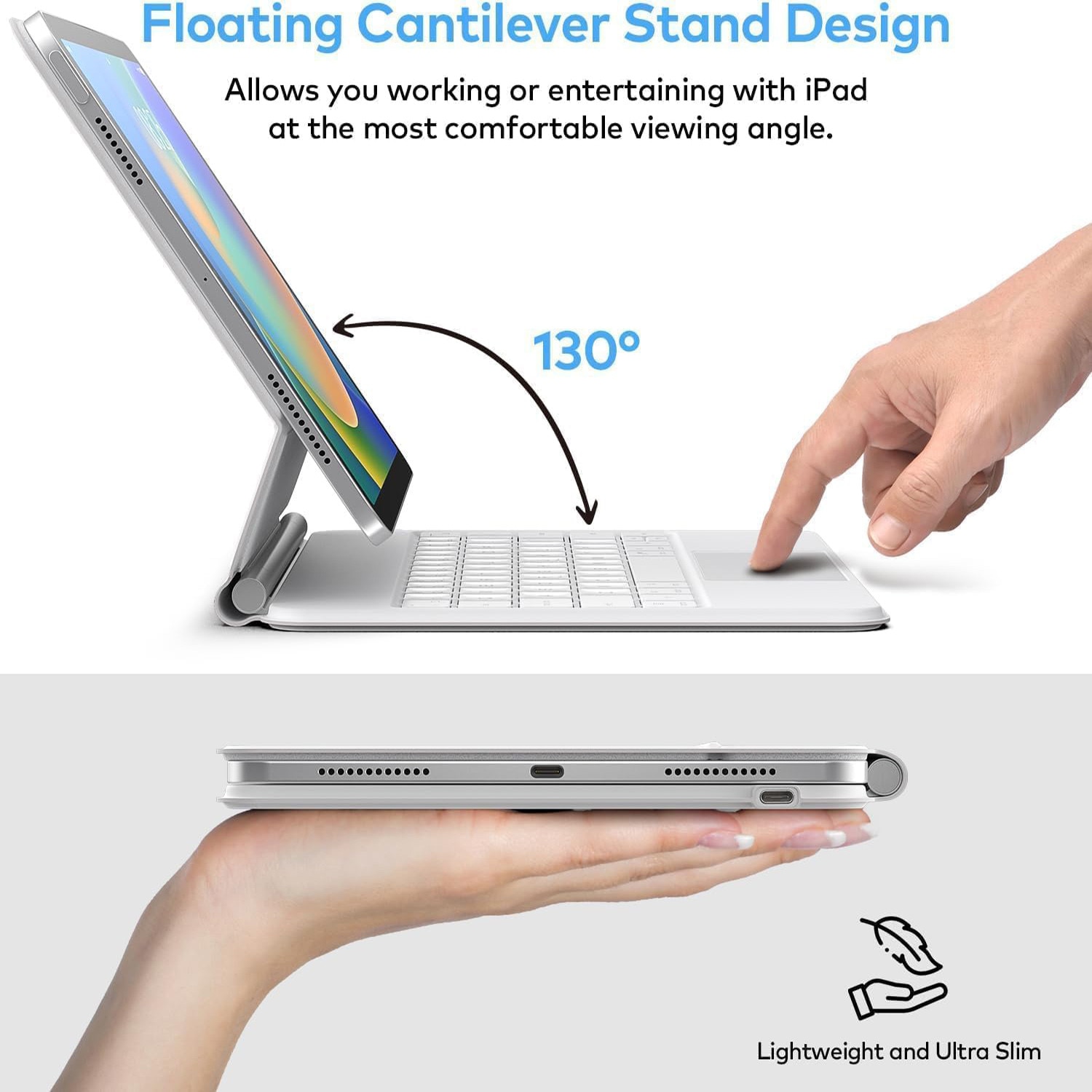 Husa cu tastatura wireless pentru tableta, compatibil cu iPad 11 (A16) 2025/10 2022, alb