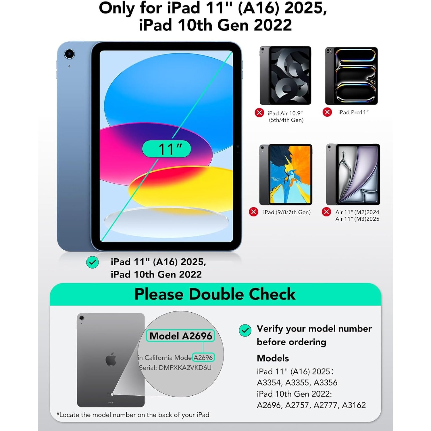 Husa cu tastatura wireless pentru tableta, compatibil cu iPad 11 (A16) 2025/10 2022, alb