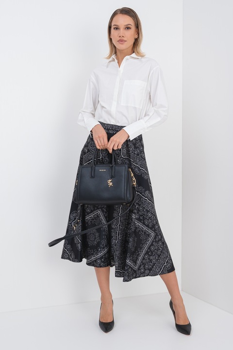 Marella, Fusta cu model si talie inalta, Alb/Negru, XS