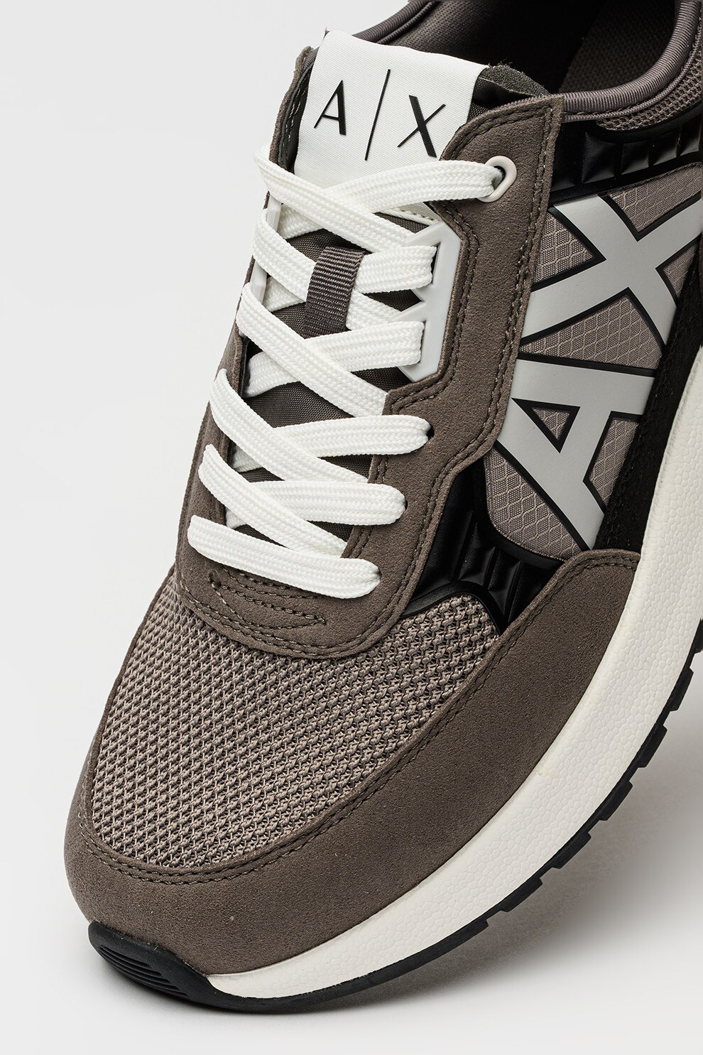 ARMANI EXCHANGE, Pantofi sport cu insertii de plasa, Alb, Negru