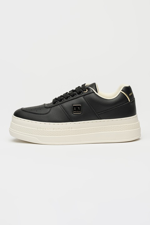 ARMANI EXCHANGE, Pantofi sport flatform de piele ecologica, Negru