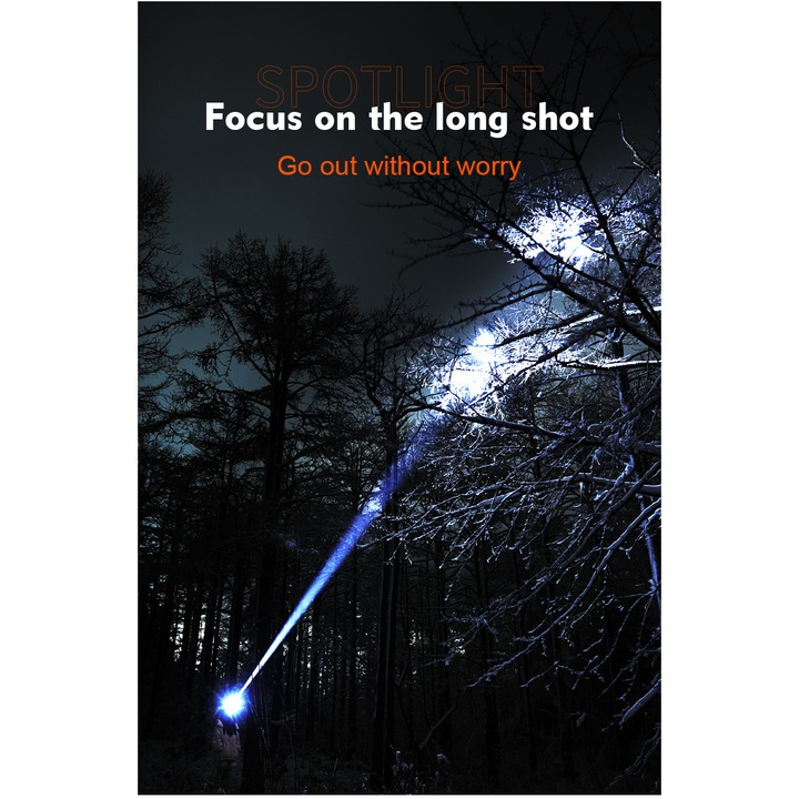 Челен фенер Fantasy, T35, телескопичен зуум, 4 режима на осветяване, водоустойчив, черен/оранжев