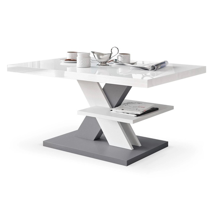 Холна маса Dafi Furniture, лъскав бял плот, сиво/бяло покритие, 90 x 60 см