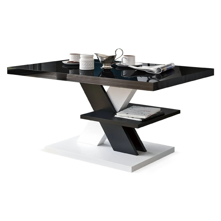 Холна маса Dafi Furniture, гланциран черен плот, черно/бяло покритие, 90 x 60 см