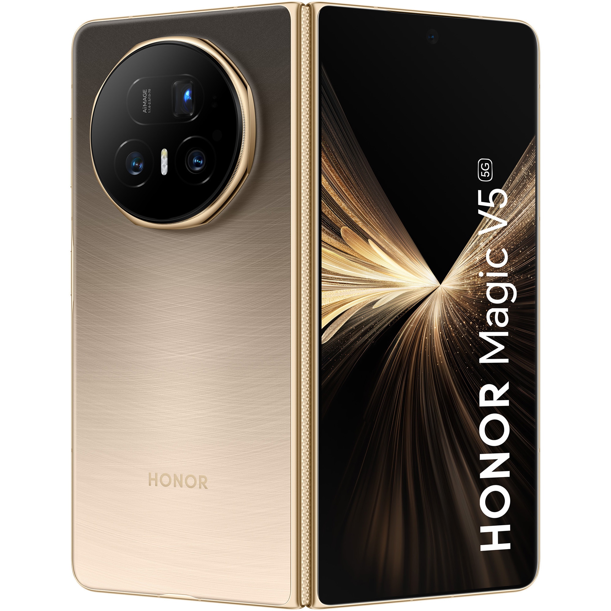 Telefon mobil HONOR Magic V5, Dual SIM, 16GB RAM, 512GB, 5G, Dawn Gold + Casti HONOR Choice Earbuds Clip Black