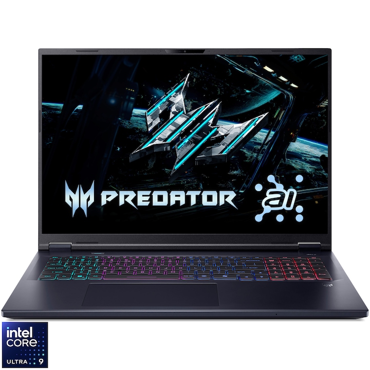 Laptop pentru gaming Acer Predator Helios Neo 18 AI PHN18-72, Display 18" WQXGA 2560x1600, IPS, Procesor Intel® Core Ultra 9 275HX, Memorie RAM 32GB DDR5, Capacitate de stocare 1TB SSD, Placa video dedicata nVidia GeForce RTX 5070 Ti 12GB GDDR7, Negru (