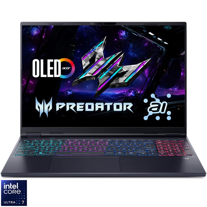 Acer Predator Helios Neo 16S AI OLED PHN16S-71-77YM Gaming laptop Intel® Core™ Ultra 7 255HX processzorral, akár 5.2GHz-ig, 16'' WQXGA, OLED, 240Hz, 32GB DDR5 RAM, 1TB SSD, NVIDIA® GeForce RTX 5070 8GB GDDR7, No OS, Abyssal fekete