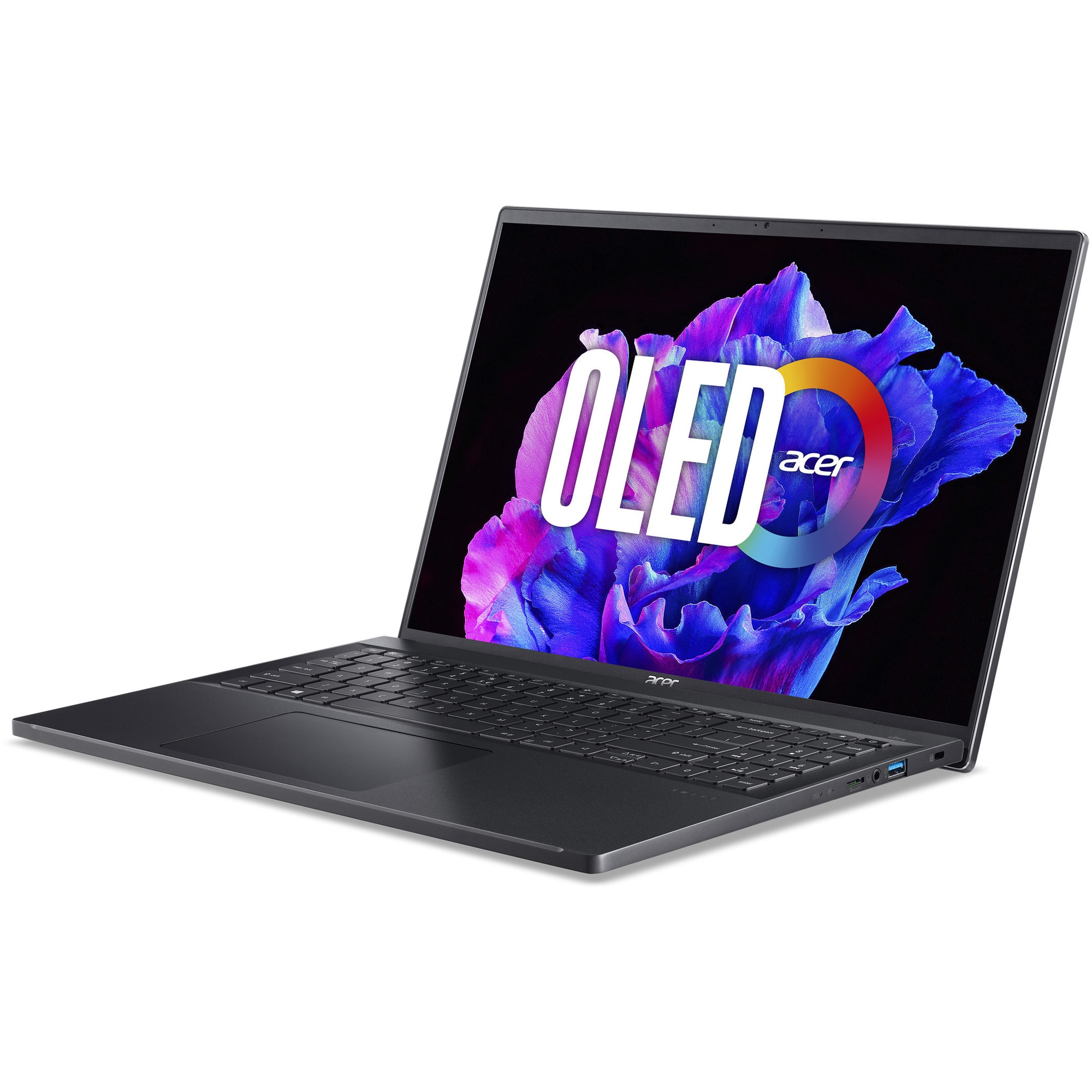 Laptop Acer Swift Go 16 Pro Black Edition SFG16-71-5168 cu procesor Intel® Core™ i5-13420H pana la 4.7GHz, 16" 3,2K, OLED, 120Hz, 16GB LPDDR5 RAM, 512GB SSD, Intel® UHD Graphics, Windows 11 Home, Ice Black