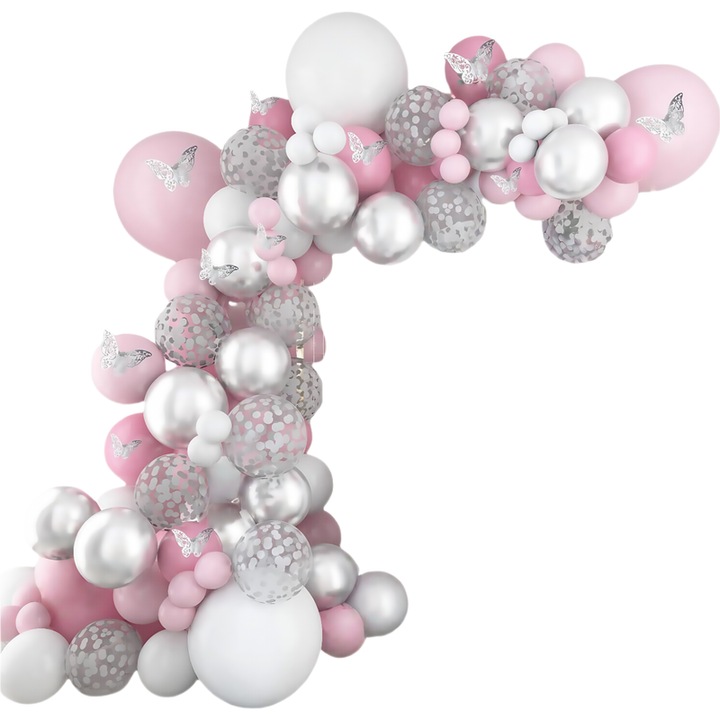 Комплект балони за парти, с пеперуди, 129 балона, включва помпа, многоцветен