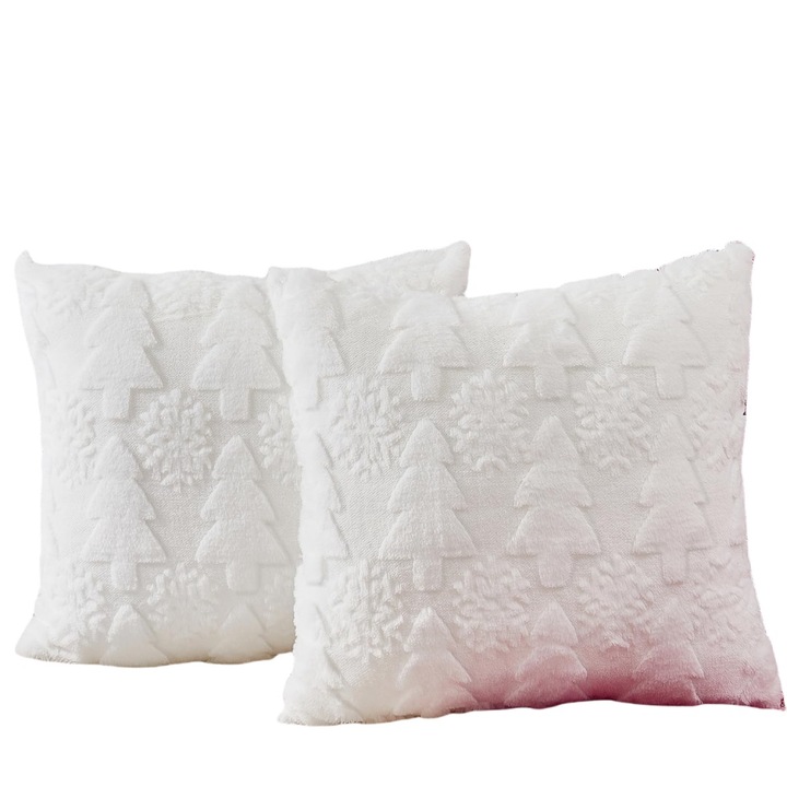 2 Fete de perna Craciun blana artificiala moale si plusata cu design brodat 3D potrivit pentru decorarea casei pe canapea, Alb