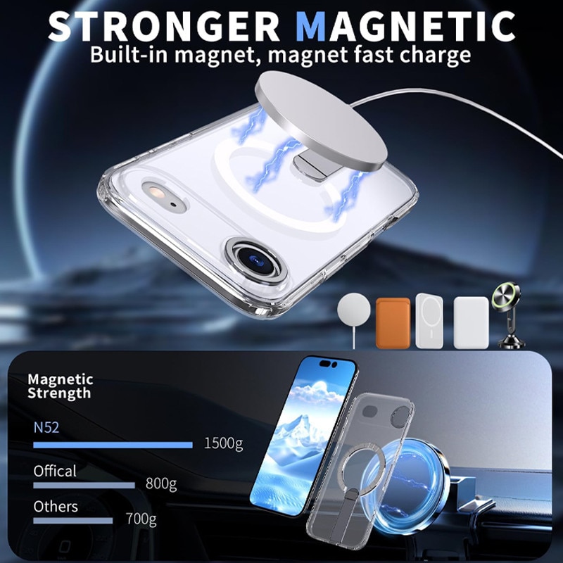 Husa compatibila cu Incarcare Magsafe pentru Apple iPhone 17 Air, Rqiurpn, de Protectie, Slim, impotriva socurilor, compatibila incarcare wireless, Transparenta