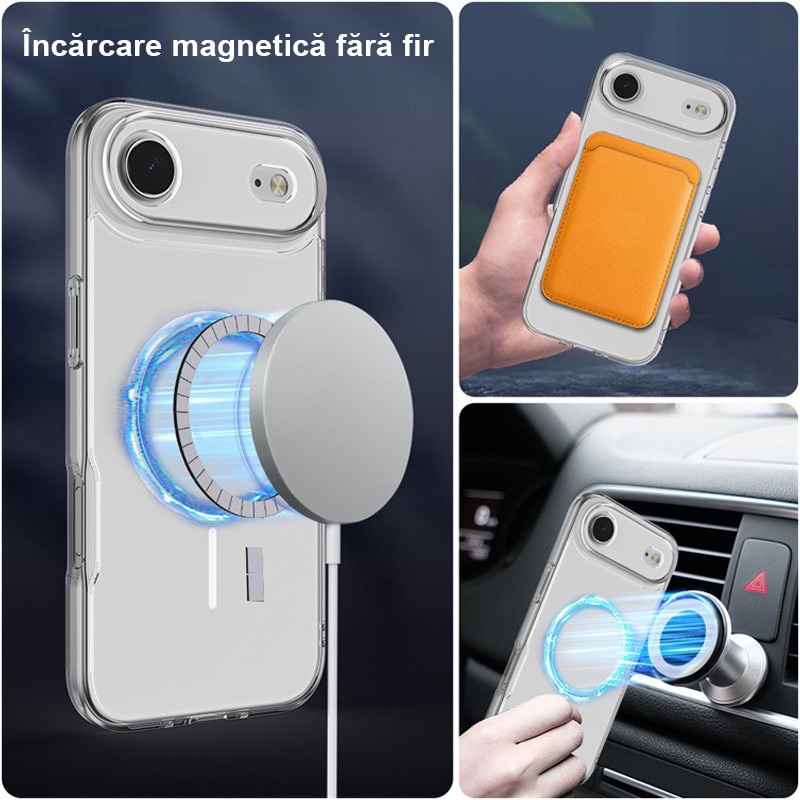 Husa compatibila cu Incarcare Magsafe pentru Apple iPhone 17 Air, Rqiurpn, de Protectie, Slim, impotriva socurilor, compatibila incarcare wireless, Transparenta