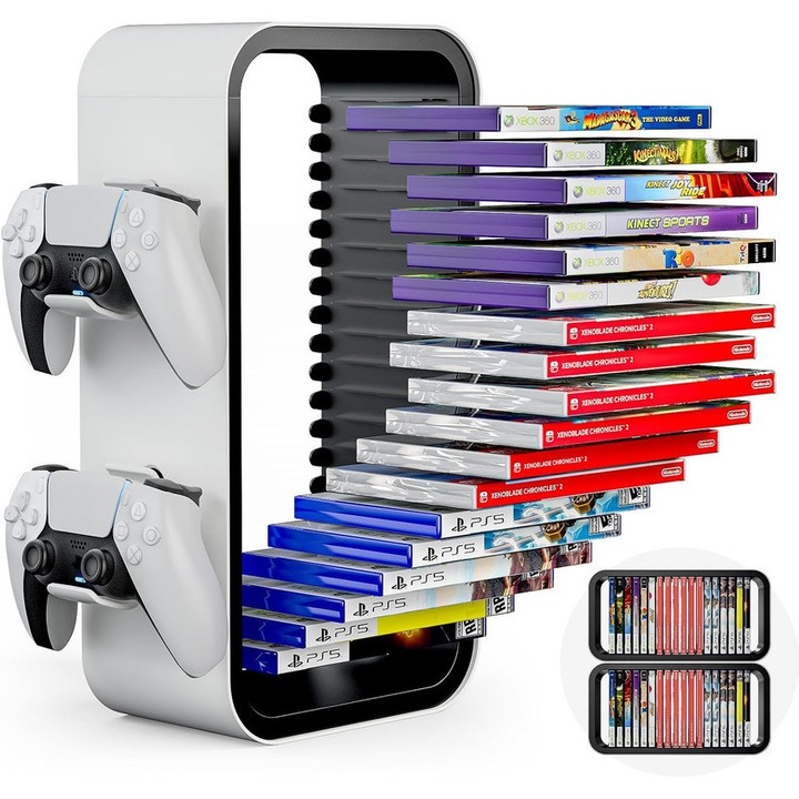 Кула за съхранение на игри, универсална стойка, 19 диска, 4 стойки за контролери