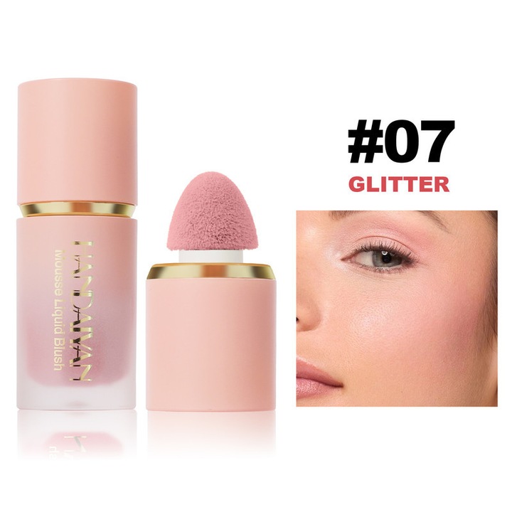 Fard obraz lichid Handaiyan Mousse, Mousse pirosító applikátorral, bársonyos matt felület, hosszan tartó szín az orcáknak, 07