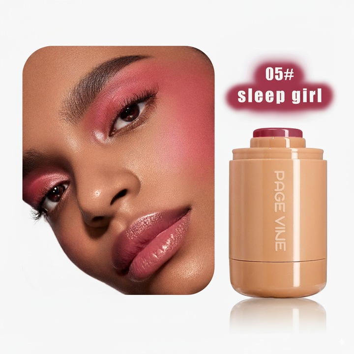 Fard de obraz PAGE VINE, Pocket Blush Stick, Tinta Cremoasa Long-Lasting pentru Obrajeli si Buze, Formula Usoara Hidratanta, 05 Sleepy Girl (Soft Mauve)
