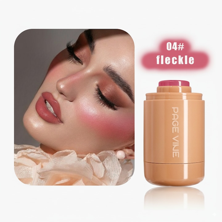 Fard de obraz PAGE VINE, Pocket Blush Stick, Tinta Cremoasa Long-Lasting pentru Obrajeli si Buze, Formula Usoara Hidratanta, 04 Freckle (Neutral Peach)