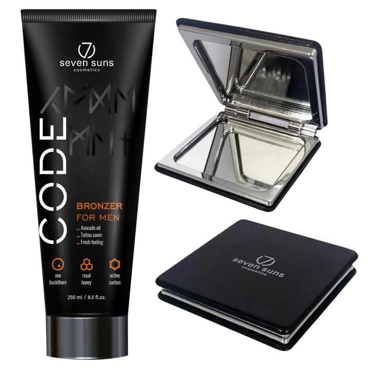 7suns Code önbarnító férfiaknak 250ml, sötét bronz színű, dupla tükörrel ellátott szett