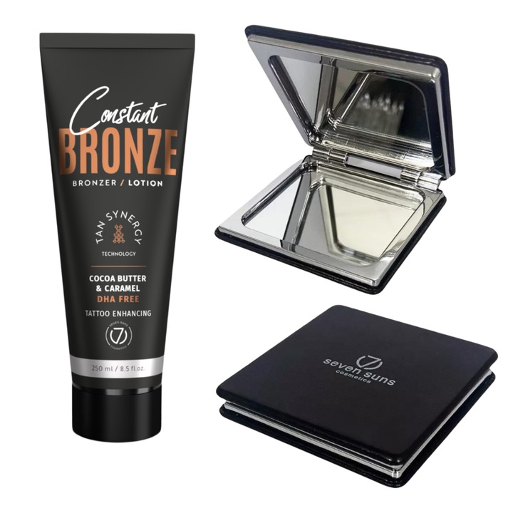 7suns Constant Bronze önbarnító testápoló 250ml, gyors hatás, bronz árnyalat, dupla tükörrel ellátott szett