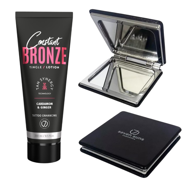 7suns Constant Bronze Tingle önbarnító testápoló 250ml, melegítő hatású, öregedésgátló védelemmel, rózsaszín, tükörrel ellátott készlet
