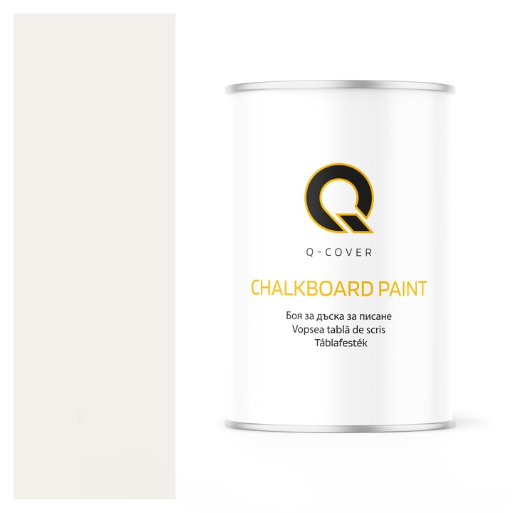 Vopsea pentru tabla de scris, Q-COVER, Alb de trafic RAL9016, mat, pe baza de apa, pentru interior si exterior, uscare rapida, lavabila, rezistenta la UV, fara substante toxice, fara miros, usor de aplicat, 1L