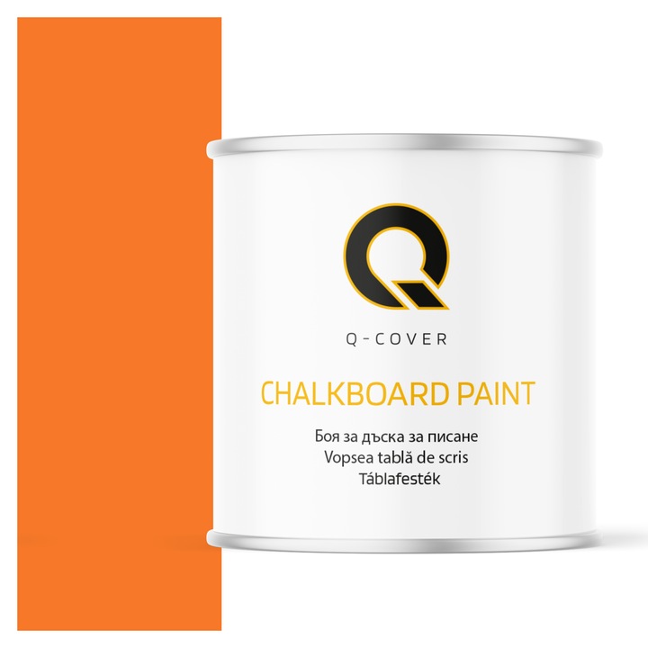 Vopsea pentru tabla de scris, Q-COVER, Portocaliu pastel RAL2003, mat, pe baza de apa, pentru interior si exterior, uscare rapida, lavabila, rezistenta la UV, fara substante toxice, fara miros, usor de aplicat, 2.5L