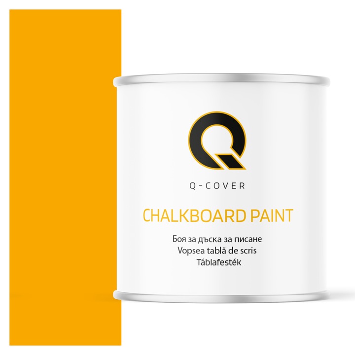 Vopsea pentru tabla de scris, Q-COVER, Galben de semnalizare RAL1003, mat, pe baza de apa, pentru interior si exterior, uscare rapida, lavabila, rezistenta la UV, fara substante toxice, fara miros, usor de aplicat, 2.5L