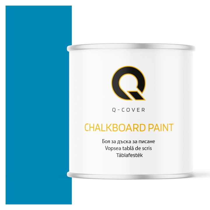Vopsea pentru tabla de scris, Q-COVER, Albastru deschis RAL5012, mat, pe baza de apa, pentru interior si exterior, uscare rapida, lavabila, rezistenta la UV, fara substante toxice, fara miros, usor de aplicat, 2.5L