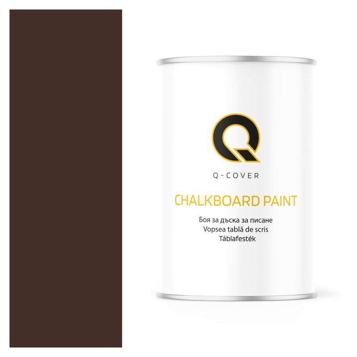 Vopsea pentru tabla de scris, Q-COVER, Ciocolata maro RAL8017, mat, pe baza de apa, pentru interior si exterior, uscare rapida, lavabila, rezistenta la UV, fara substante toxice, fara miros, usor de aplicat, 1L